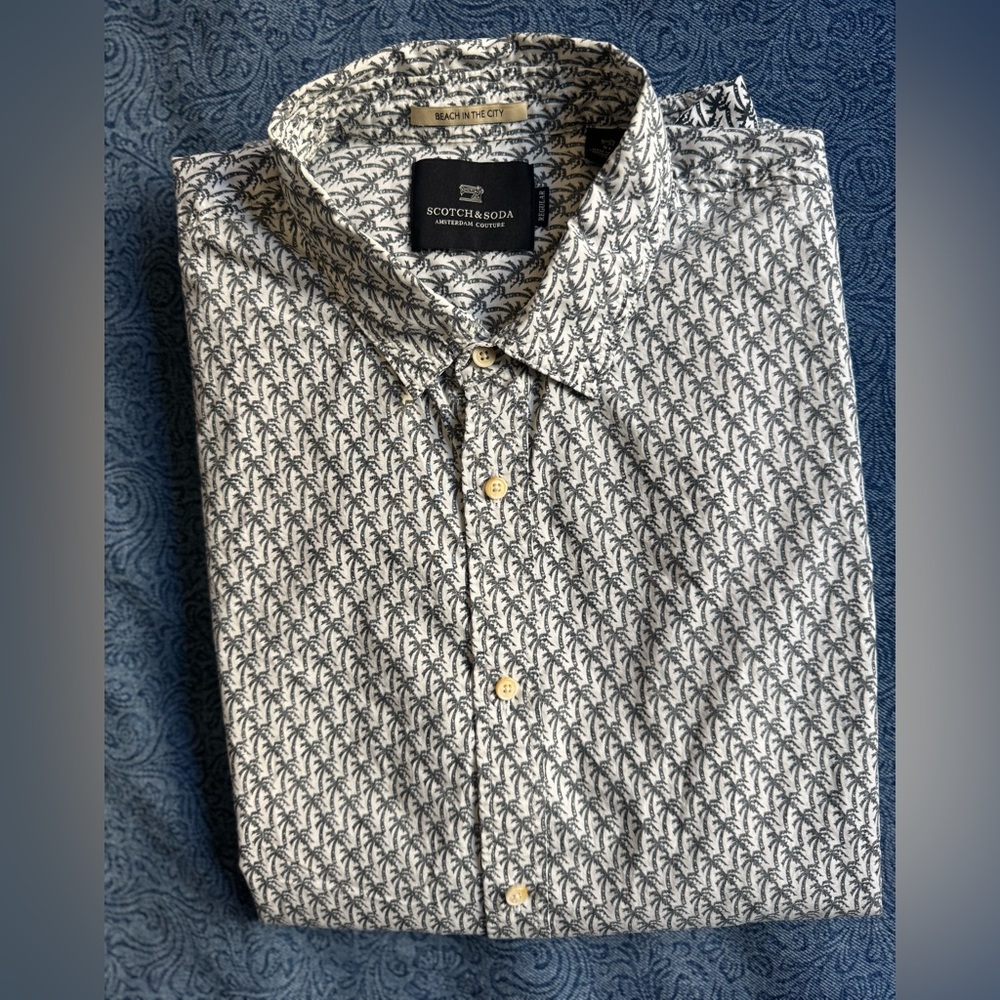 Scotch & Soda Men's Classic Palms Print Button Down Long Sleeve Shirt | Size  XL